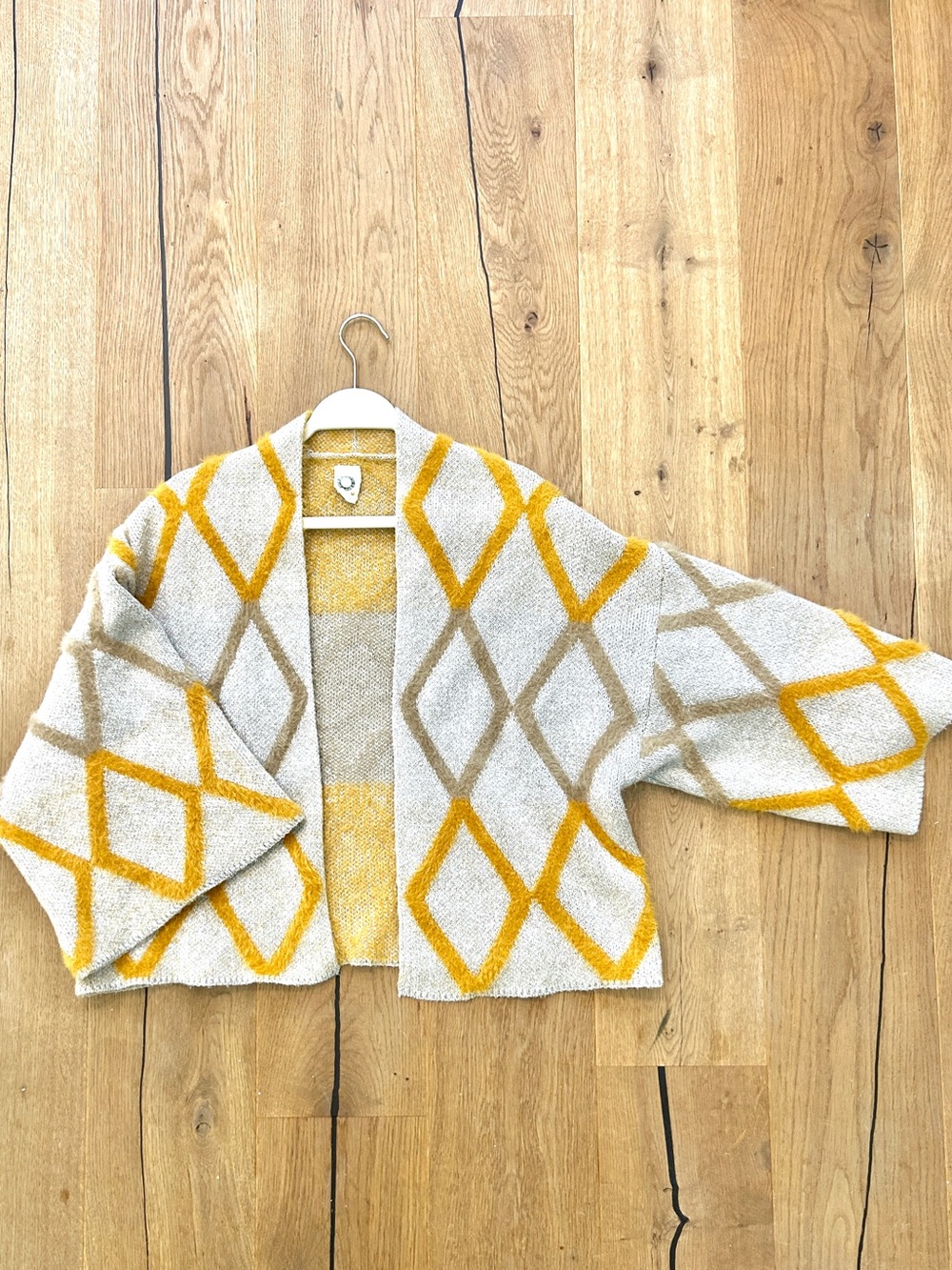🍋Akemi +Kin for Anthropologie Yellow & Cream Geometric Open-Front Cardigan🍋